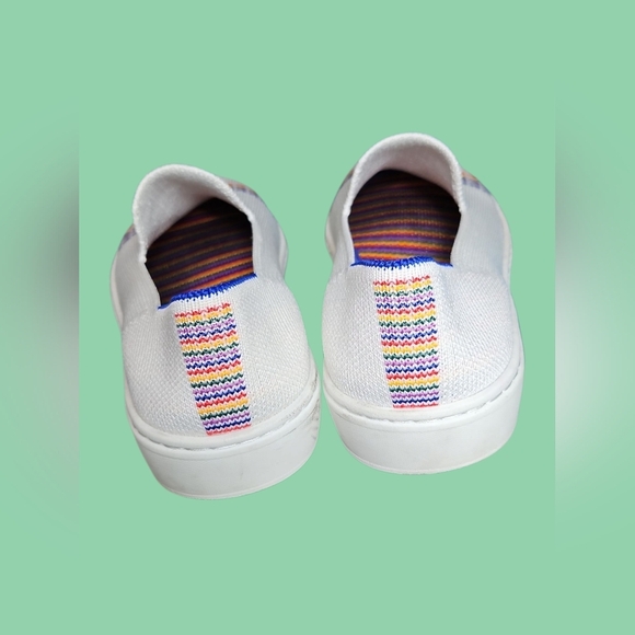 Rothy's Girl's White Slip-On Sneakers with Rainbow Stripe Size 3 - Picture 4 of 5